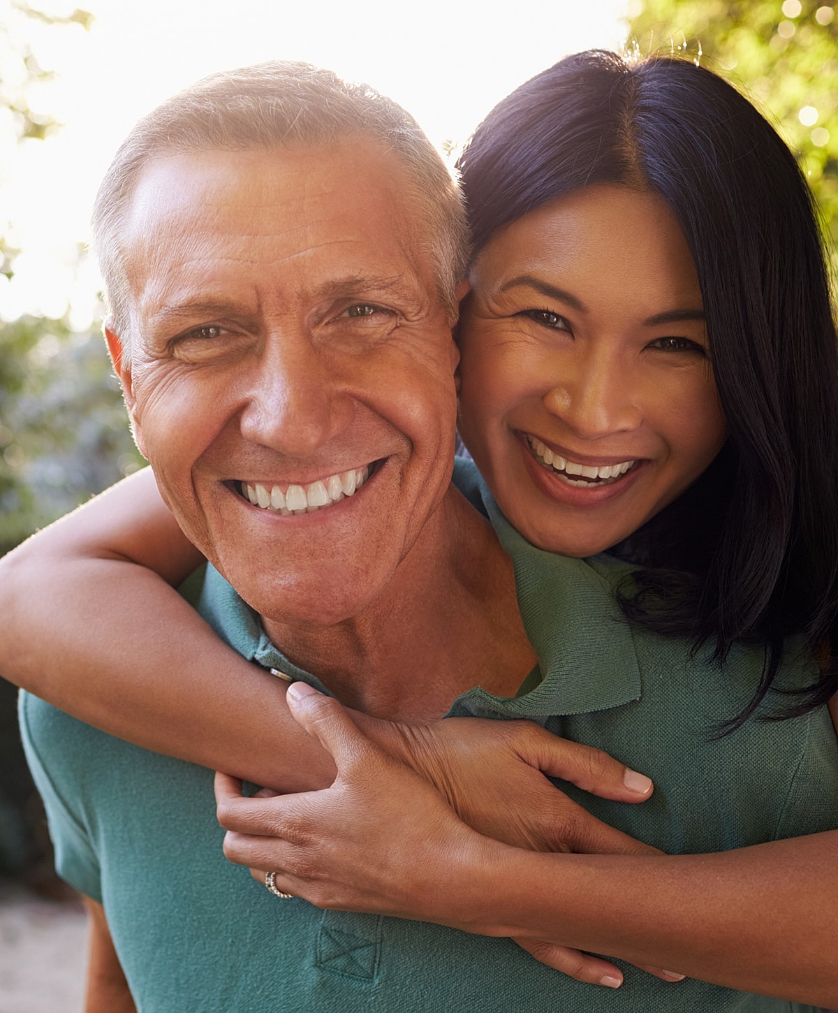 Happy couple enjoying time together outdoors.