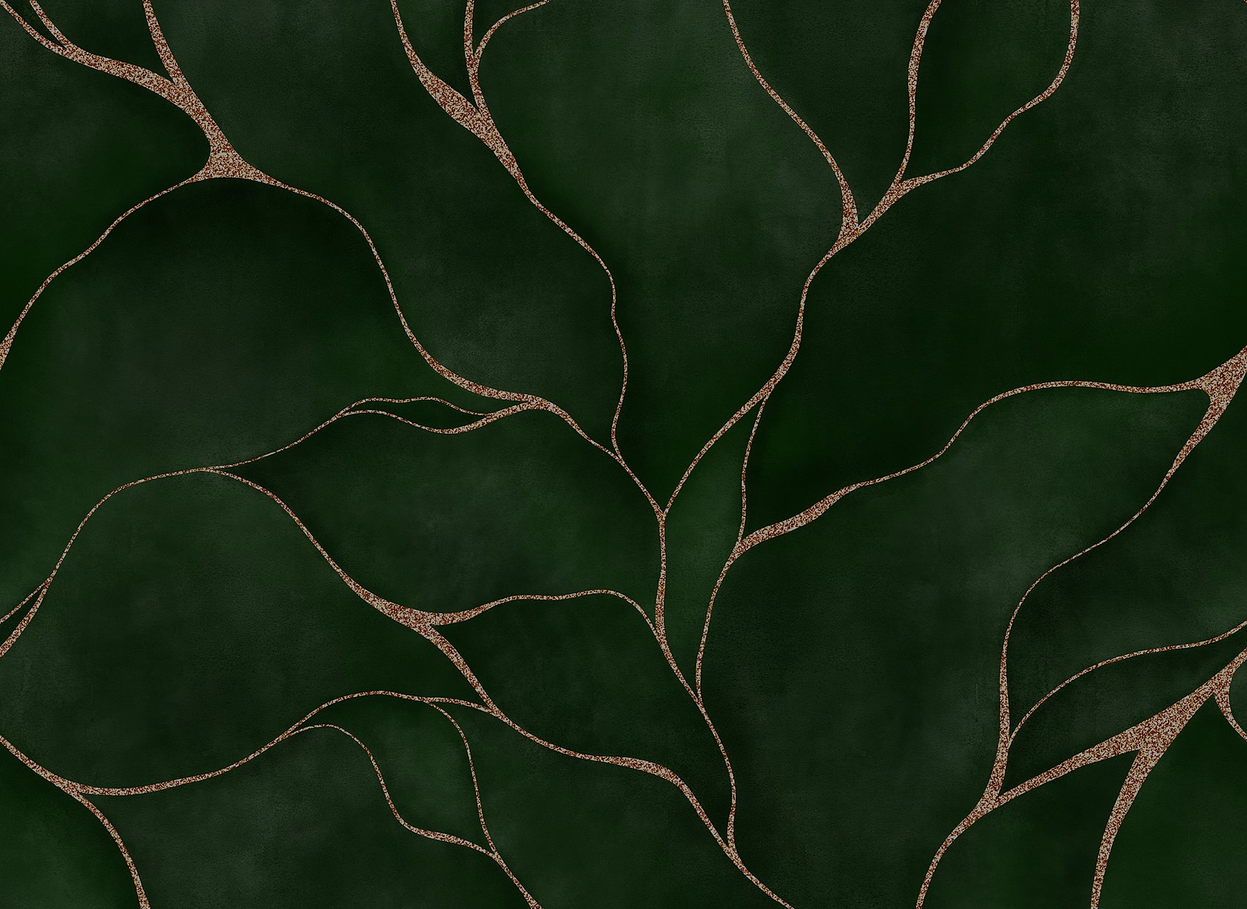 Green abstract leaves with copper outlines.