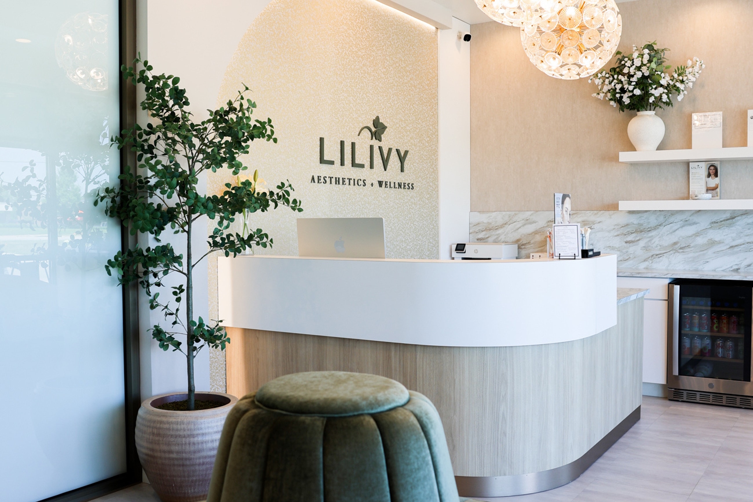 Modern aesthetic wellness clinic reception area.